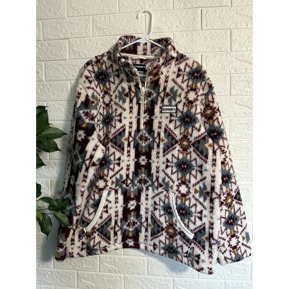 Hooey Aztec Fleece Pullover Womens XL Quarter Zip Pocket Sherpa HFPO06CRAZ
